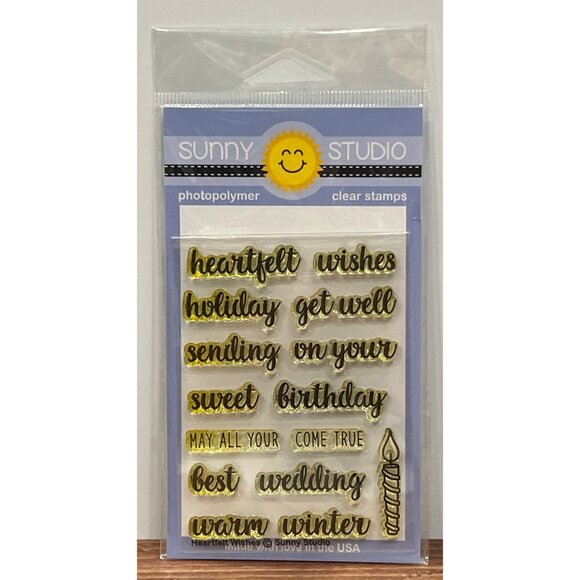 Sunny Studio Photopolymer Clear Stamps SSCL-163 Heartfelt Wishes Sentiment - Picture 1 of 3